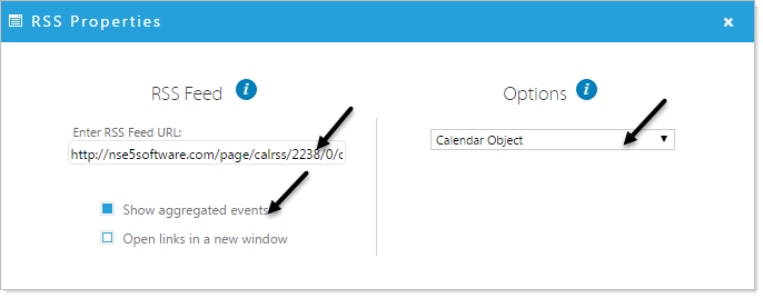 RSS Properties dialog