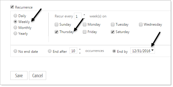 Select days dialog