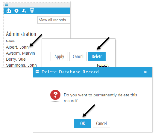 Delete a record dialog