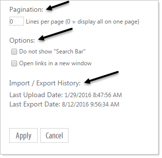 Directory options dialog