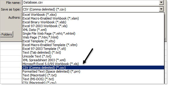 File type dialog