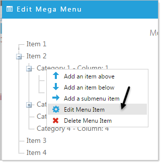 Edit menu dialog