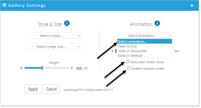 Animation dialog