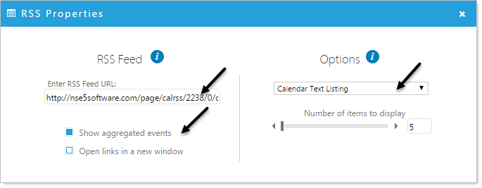 RSS properties dialog