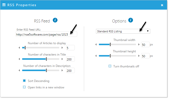 RSS feed dialog
