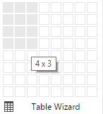 Table wizard dialog