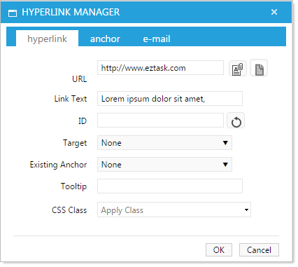 Hyperlink dialog